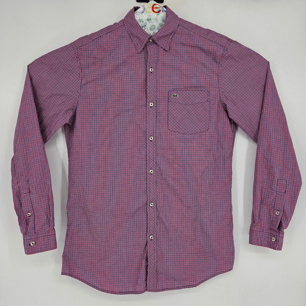 Lacoste Shirt Mens 38 Small Button Down Check Long Sleeve Casual Preppy